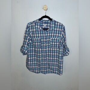 CROFT & BARROW MENS XL BLUE PLAID ROLL TAB SLEEVE SHIRT